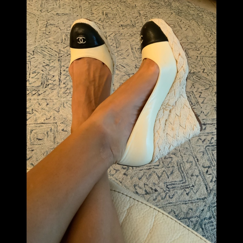 Authentic Chanel Summer CC Logo Wedge + Box 39.5